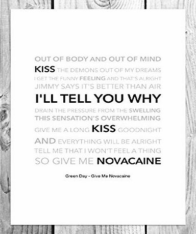 Funky Art Prints Green Day - Give Me Novacaine - Funky Lyric Art Print - A4 Size