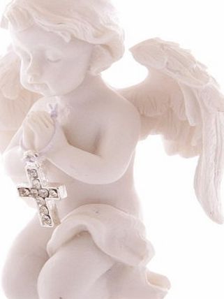 Funky Gadget Store Beautiful Angel Cherub Praying with Bejewelled Cross Ornament Mothers Nana Grandma Gift Present