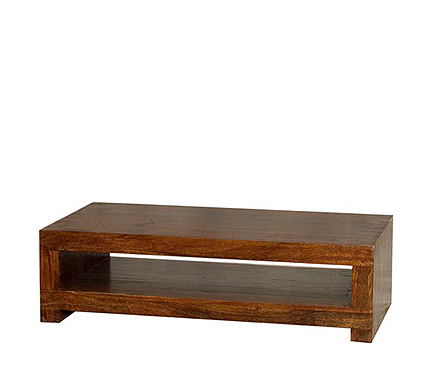 Malaya Mango Low Coffee Table with Shelf - WHILE