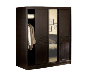 Aragon Mirrored Sliding 3 Door Wardrobe in Wenge