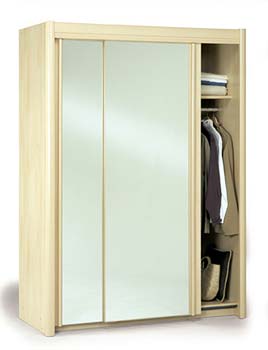 Carlene Sliding Mirrored Wardrobe in Light Beech