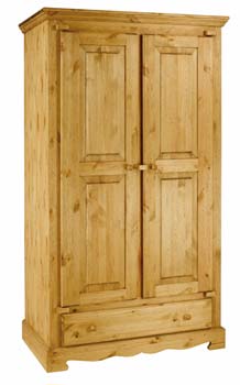 Farmer Solid Pine 2 Door 1 Drawer Double Wardrobe