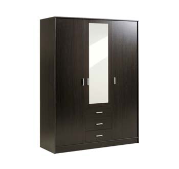 Furniture123 Initial Mirrored Triple Wardrobe in Wenge