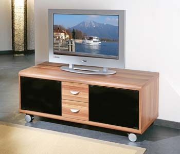 Lumina TV Unit in Walnut with Black Glass Doors