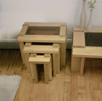 Nexo Light Oak Nest of Tables with Glass