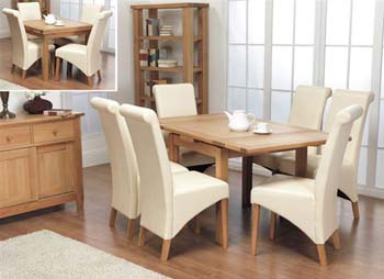 Rhode Oak Draw Leaf Dining Set with 6 Ivory