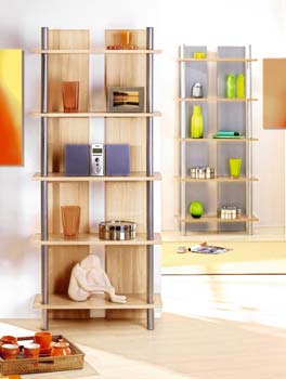 Toki 5 Shelf Bookcase in Maple and Silver