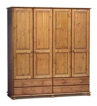 Furniture123 Wessex Pine 4 Door Combination Wardrobe