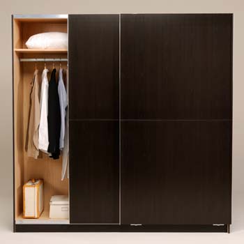 Zenza Sliding 2 Door 2 Shelf Wardrobe in Wenge -