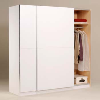 Zenza Sliding 2 Door 2 Shelf Wardrobe in White