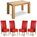 FurnitureToday Trend Solid Oak Red Leather Chair Small Dining