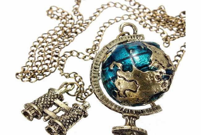 G for U Vintage Antique Bronze Globe Tellurion Telescope Charms Pendant Chain Necklace