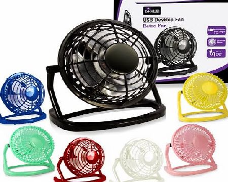 G-HUB 4`` Portable Retro USB Fan - BLACK - Light-Weight Portable Desk Fan (4 inch)