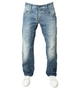 Dark Mid Denim Straight Fit Button Fly