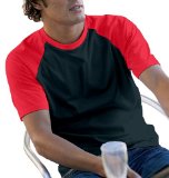 Hanes Short Sleeve Baseball Tee, Black/Red, M