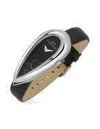 Gai Mattiolo Women` Drop-shaped Black Leather Band Dress Watch