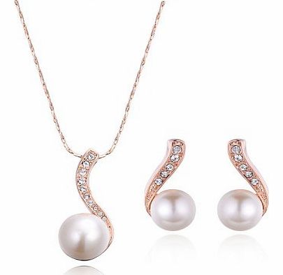 18ct Gold Finish Jewellery Set with Swarovski Pearls & Cubic Zirconia