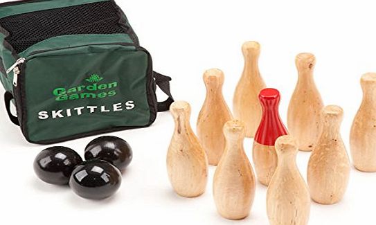 Garden Games Garden Skittles Set 23cm tall - premium polished hardwood 9 pin set in a handy carry bag