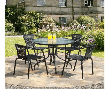 Bambi 90cm 5 Piece Black Rattan Dining Set