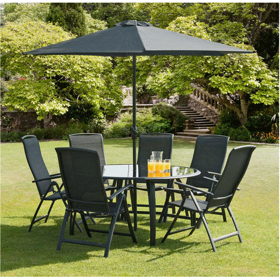 Havana Black 6 Seat Outdoor Round Dining Set