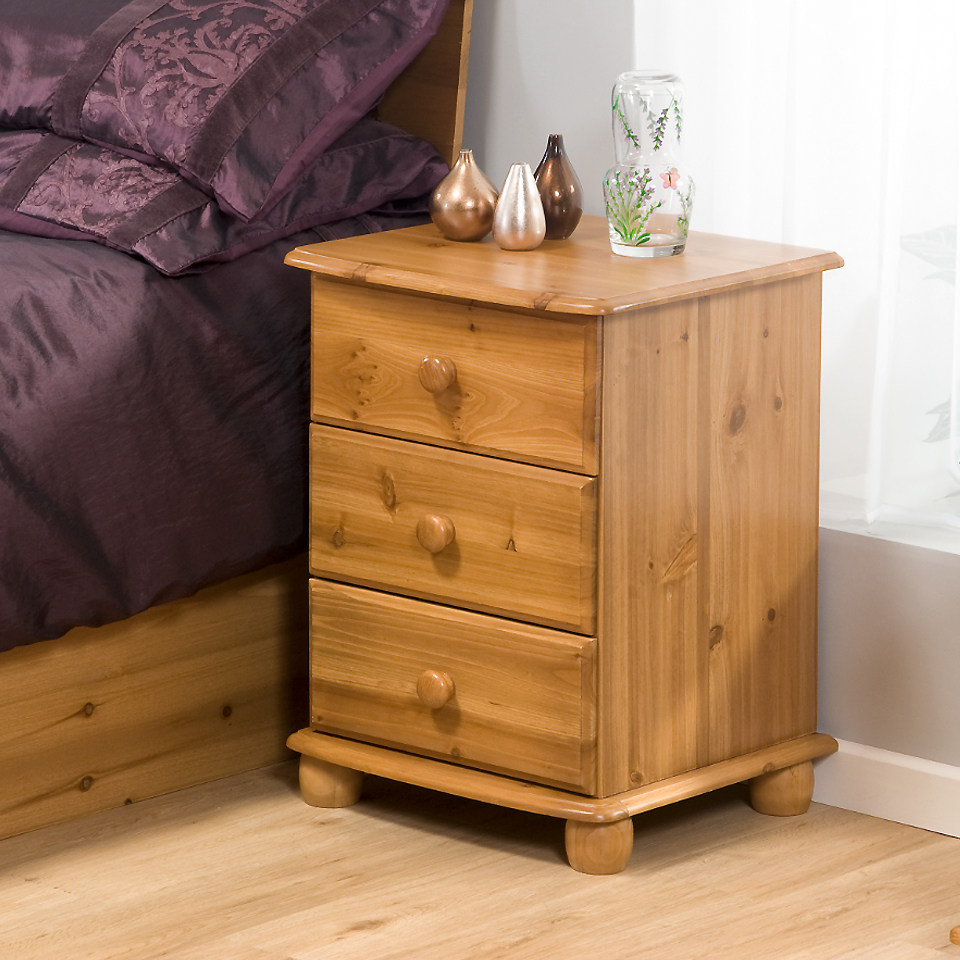 Skagen 3 Drawer Antique Pine Bedside Cabinet