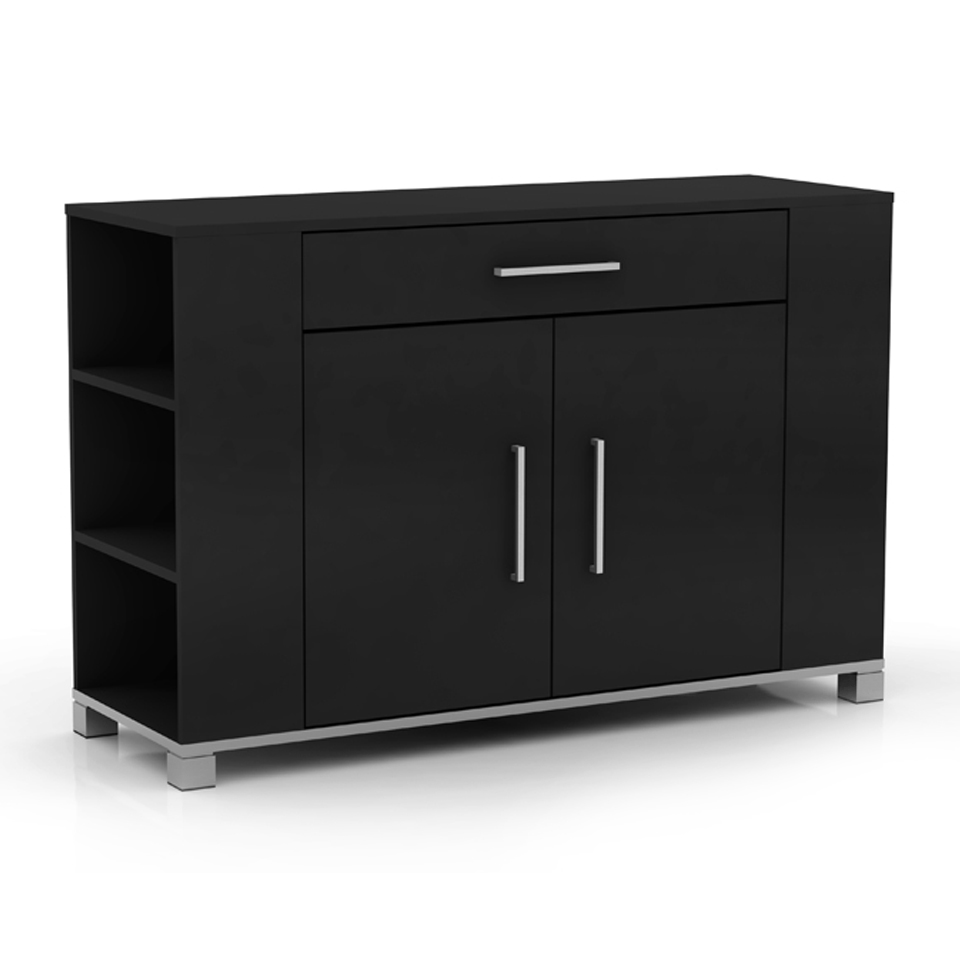 Sorrento 2 Door Black Sideboard with End Shelves