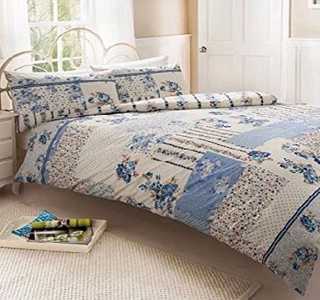 GC Vintage Style Floral Patchwork Design Duvet Cover Set Blue (King Size)