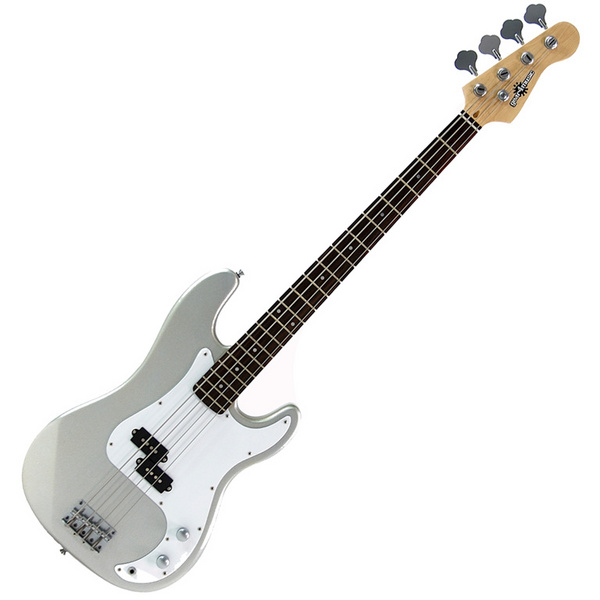 Gear4Music Electric G-4 Bass Guitar SILVER FLAKE