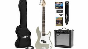 Gear4Music LA Bass Guitar   25W Amp Pack Silver Flake