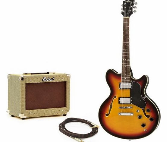 San Francisco Semi Acoustic Guitar and Belcat V15G Guitar Amp Pack