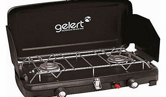 Gelert Double Burner Shield Gas Cooker Stove Piezo Ignition 