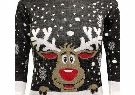 Generation Fashion  KIDS BOY GIRL REINDEER CHRISTMAS SNOW FLAKES RUDOLF WOMENS XMAS KNITTED JUMPER 5-14 (3-4, BLACK)