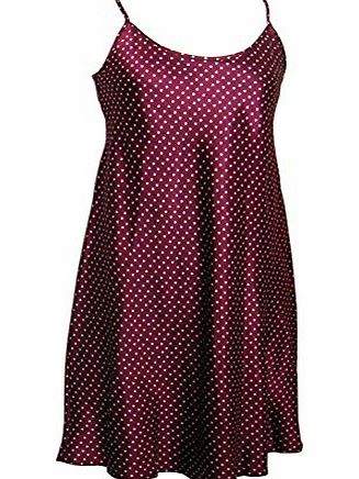 Generic Ladies Satin Chemise / Nightie / Slip - Burgundy with Cream Hearts - Sizes - 8 - 22 (12/14)