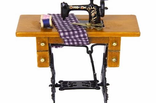 Generic Vintage 1/12 Dollhouse Miniature Decorative Sewing Machine with Cloth Scissors