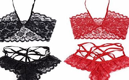 Generic Womens Underwear Sleepwear Bra And G-String Sexy Lingerie Lace Babydoll Panties Briefs Nightwear Knickers - Black