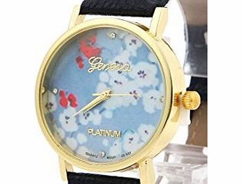 Geneva CHIC*MALL New Fashion Leather Geneva Rose Flower Watch For Women Dress Quartz Watches Pink