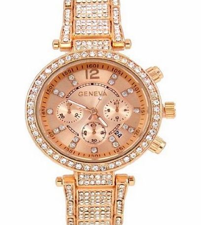 Geneva Rose Gold Ladies Geneva Acrylic Band Crystal Watch