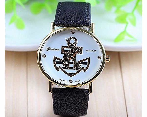 Geneva Ryanwayland Styles New Arrival Hot Selling Women Rose Gold Geneva Brand Platinum Anchor Alloy Ladies Dress Watch Lover Gift Quartz Wristwatches (black)