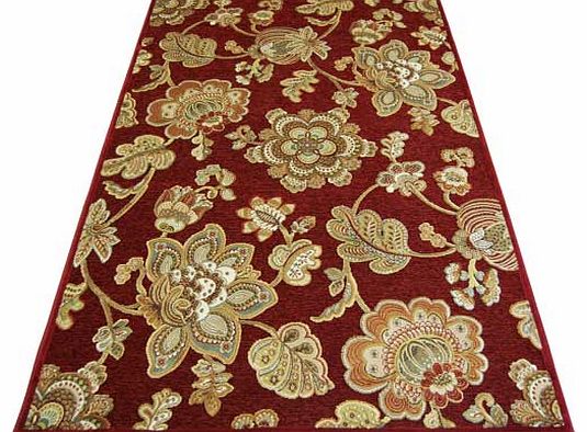 Genova Floral Chenille Rug - Wine - 135 x 195cm