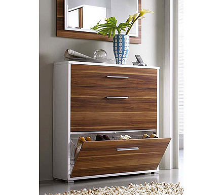 Florence Shoe Cabinet in Walnut and White