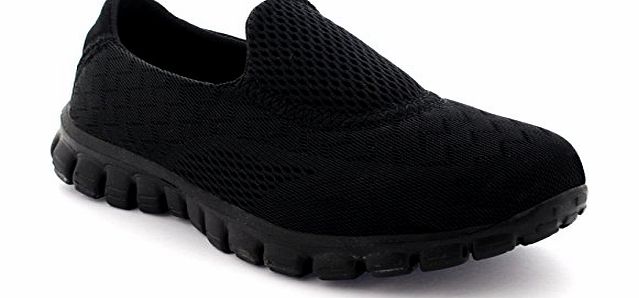 Get Fit Womens Get Fit Mesh Go Walking Trainers Athletic Walk Gym Shoes Sport Run - Black/Black - 5