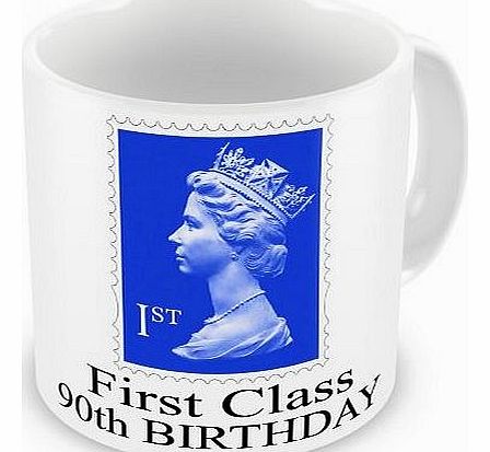 GIFT MUGS First Class 90th BIRTHDAY Novelty Gift Mug - Blue