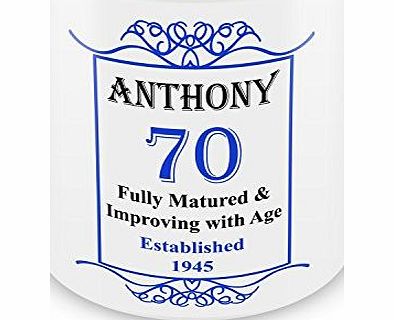 GIFT MUGS Personalised 70th Birthday Established 1945 Year Mug - Blue