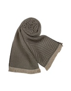 Giorgio Armani Herringbone Striped Wool and Silk Signature Long Scarf