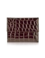 Giorgio Fedon 1919 Spiga - Womenand#39;s Dark Brown Croc Stamped Calfskin Wallet