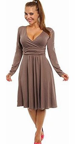 Glamour Empire Womens Circle Jersey Dress Long Sleeve 890 (L- UK 10/12 ? EU 38/40, Cappuccino)