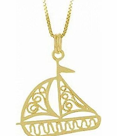 Glitzs Vermeil (24k Gold over Sterling Silver) Sea Ocean Filigree Toy Sail Boat Pendant