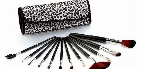 Glow Professional 12-Piece Makeup Brush Set, Black Leapord Print