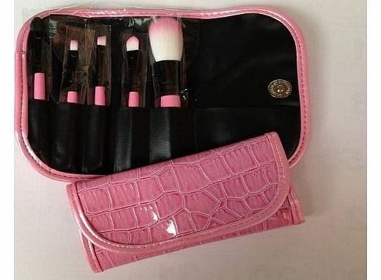 Glow Professional 5 PC Make Up Brush Set Crocodile Leather Design (Case Pink)