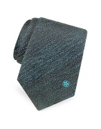 Gokan Kobo Touch Black and Petrol Blue Mini Logo Woven Silk Tie